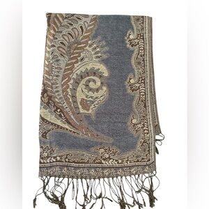 Woven Pashmina-Like Scarf Brown and Tan Paisley woven Tasseled